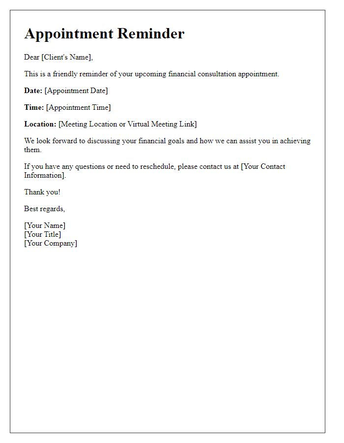 Letter template of Appointment Reminder for Financial Consultation