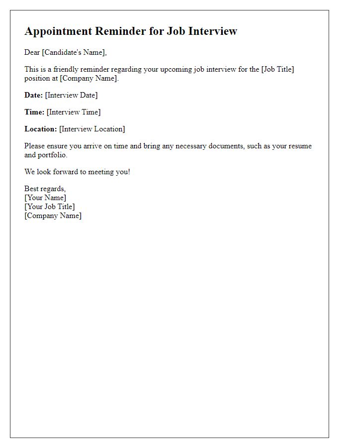 Letter template of Appointment Reminder for Job Interview