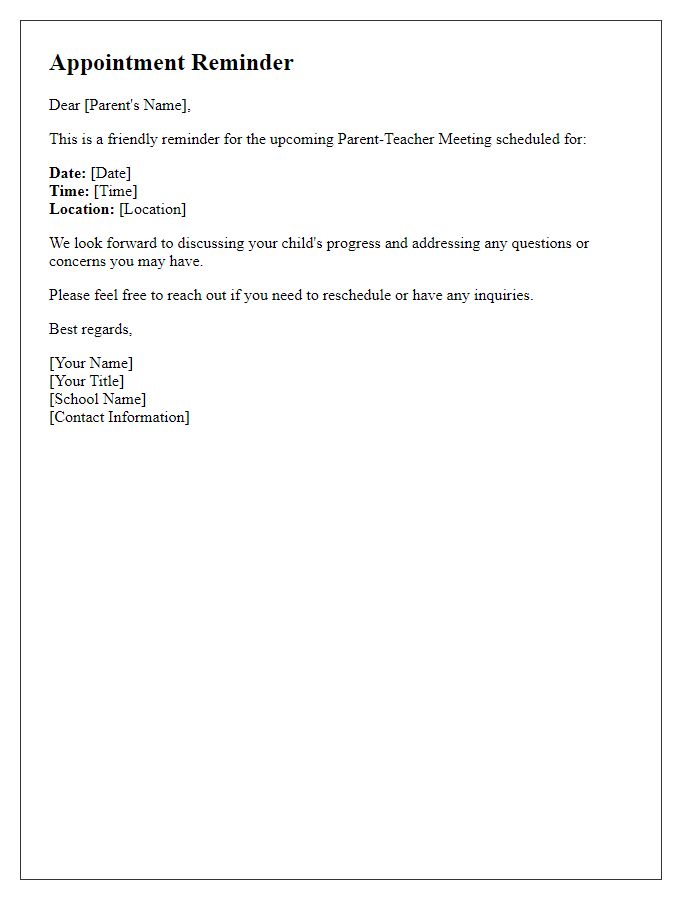 Letter template of Appointment Reminder for Parent-Teacher Meeting