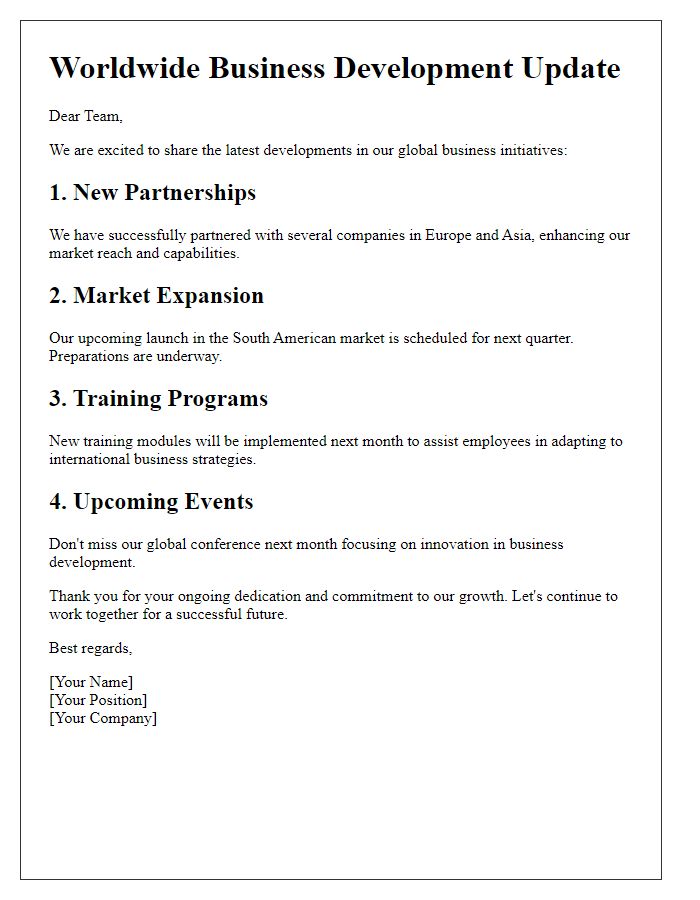 Letter template of worldwide business development news