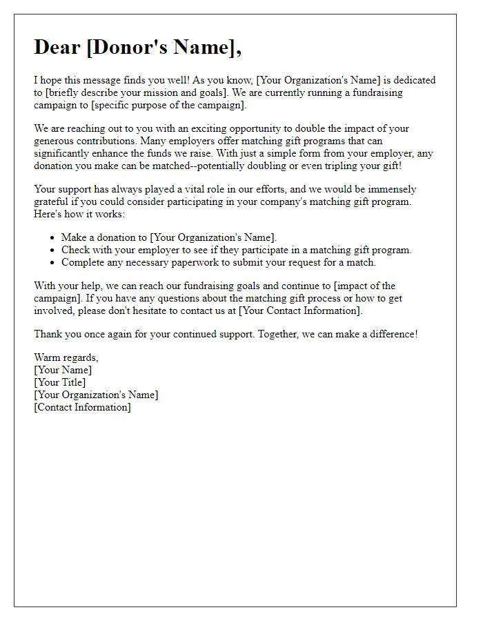 Letter template of matching gift request for fundraising campaign