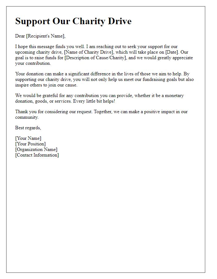 Letter template of support solicitation for charity drive