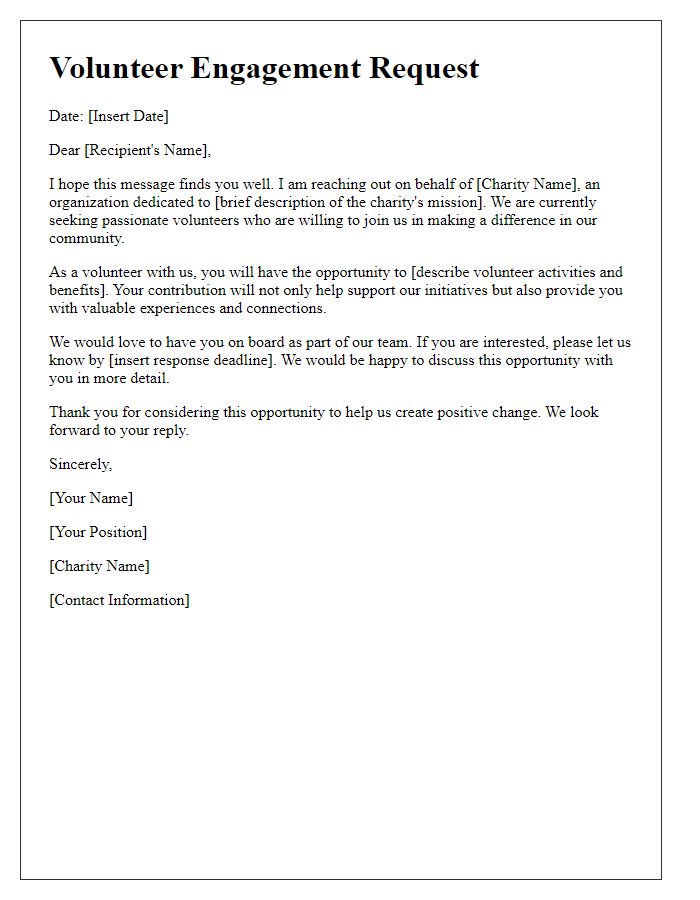 Letter template of volunteer engagement request for charity