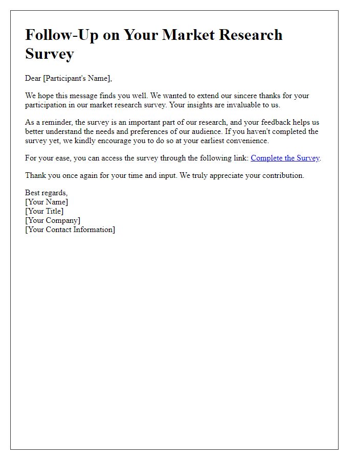 Letter template of follow-up for market research survey completion