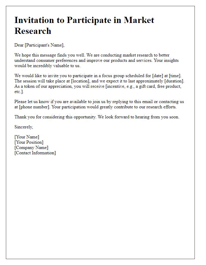 Letter template of invitation for market research participants