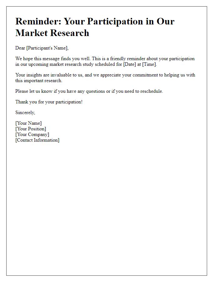 Letter template of reminder for market research participation