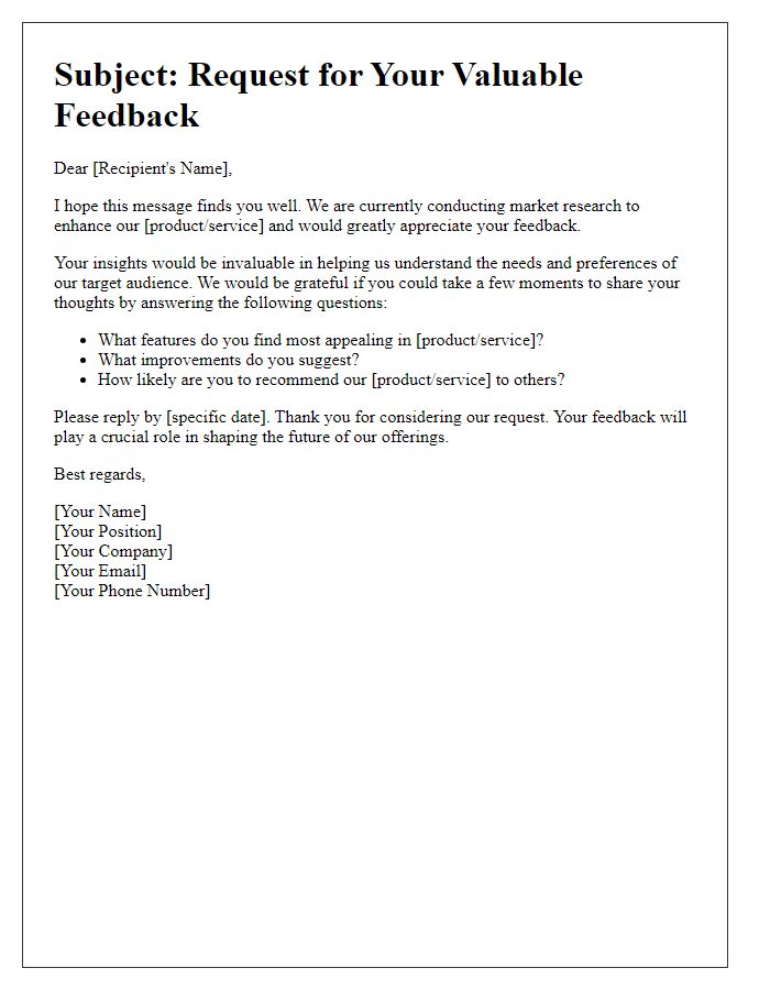 Letter template of request for market research feedback