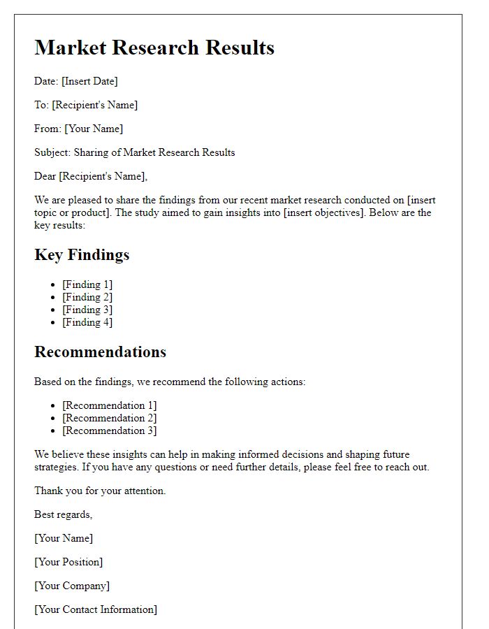 Letter template of results sharing from market research