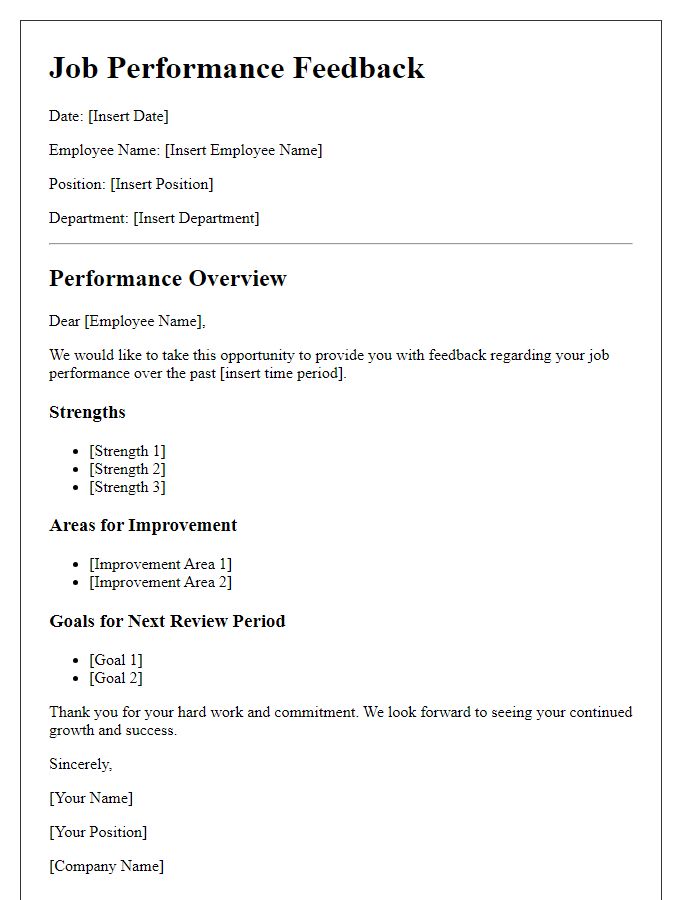 Letter template of job performance feedback