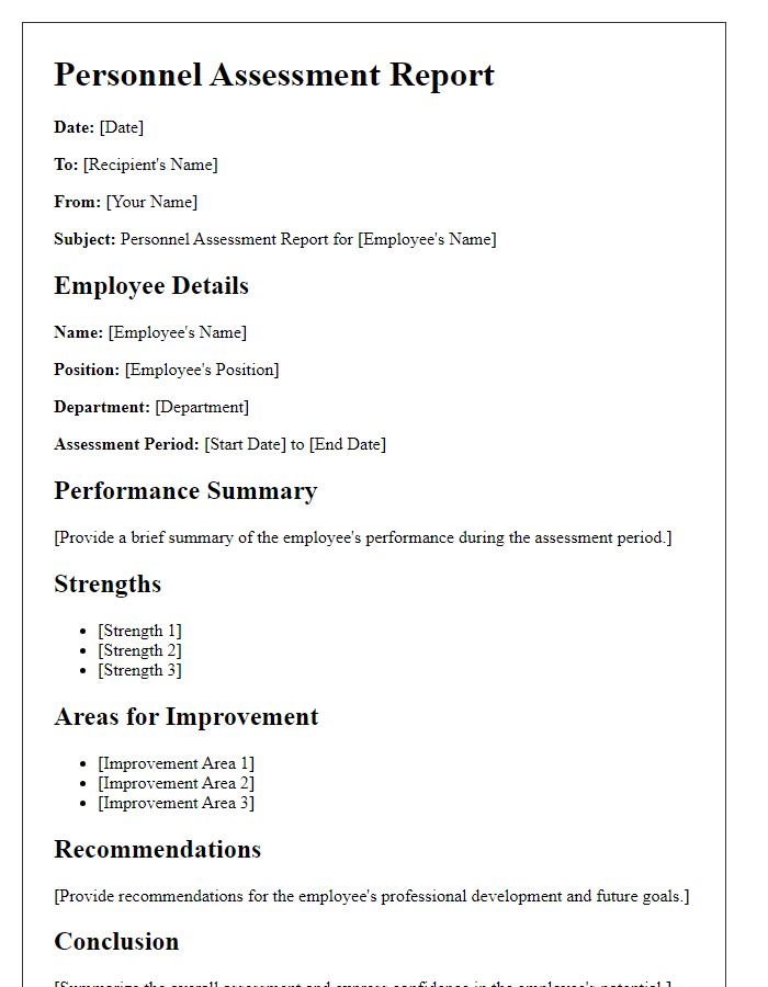 Letter template of personnel assessment report