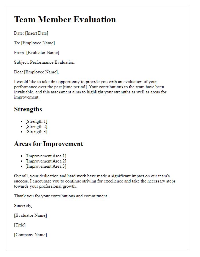 Letter template of team member evaluation