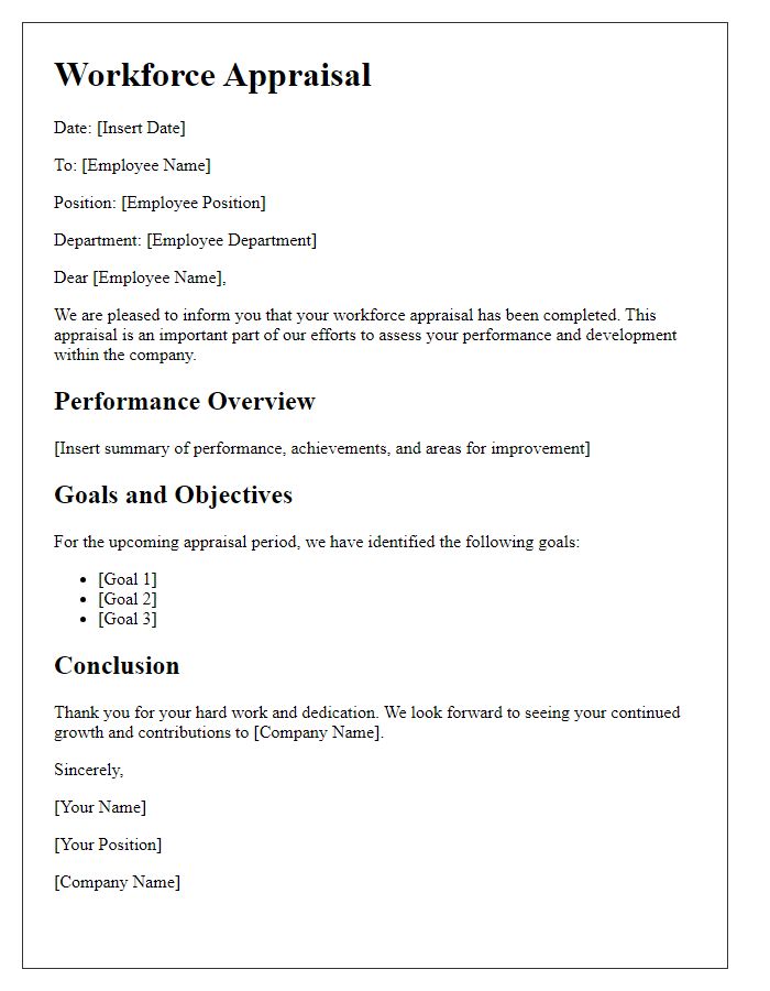 Letter template of workforce appraisal