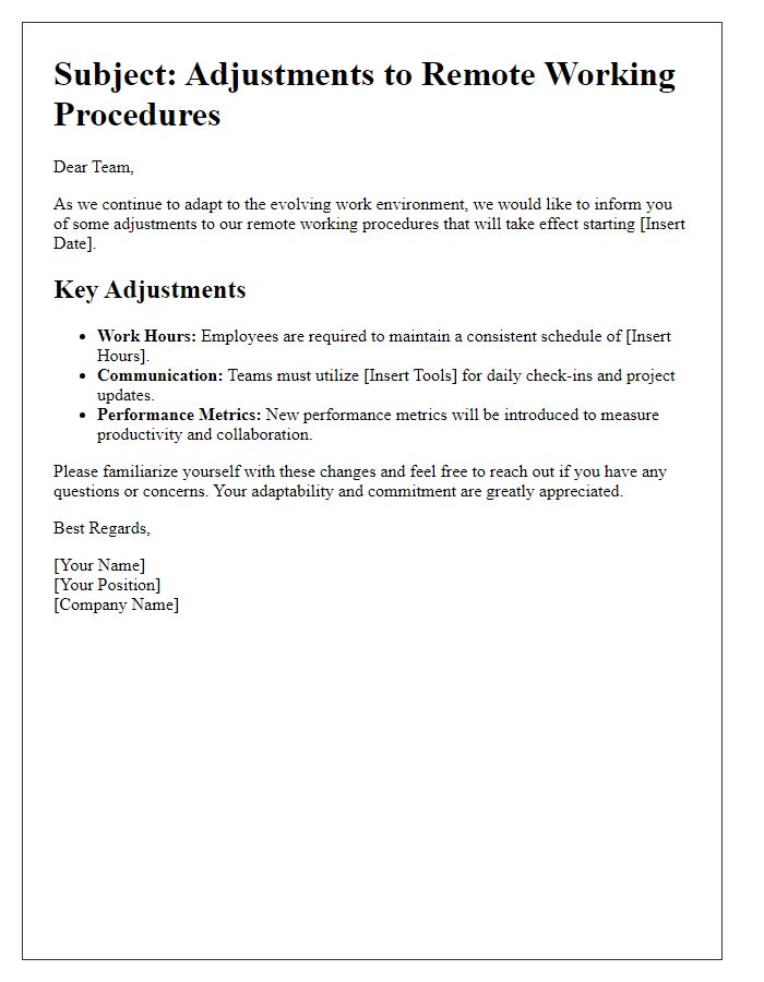 Letter template of adjustments to remote working procedures