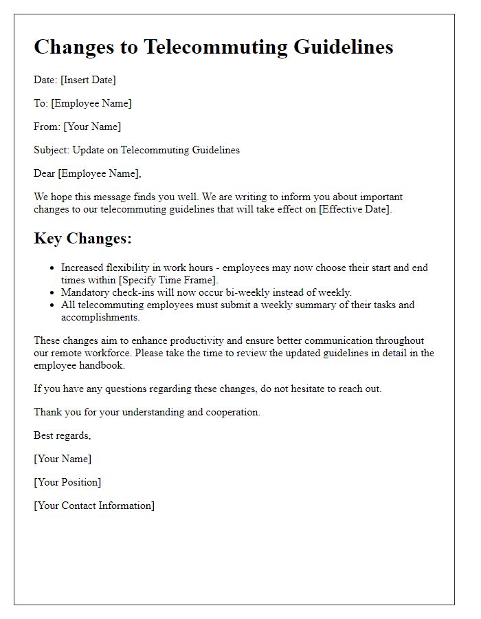Letter template of changes to telecommuting guidelines