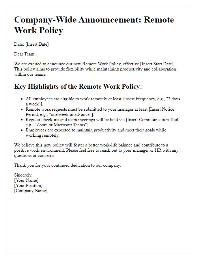 Letter template of company-wide remote work policy announcement