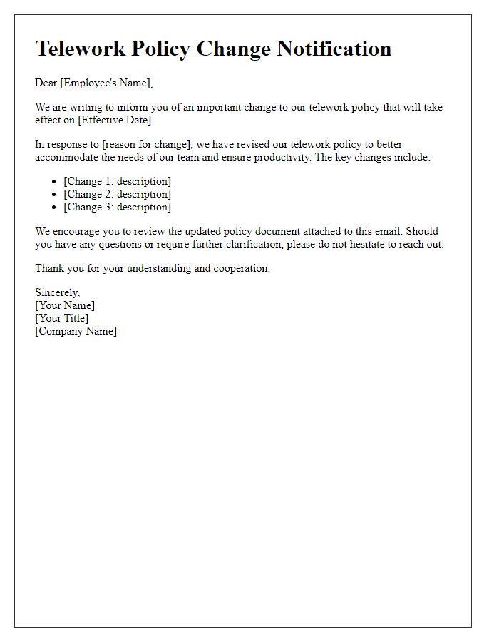 Letter template of telework policy change notification