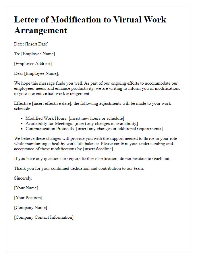 Letter template of virtual work arrangement modifications