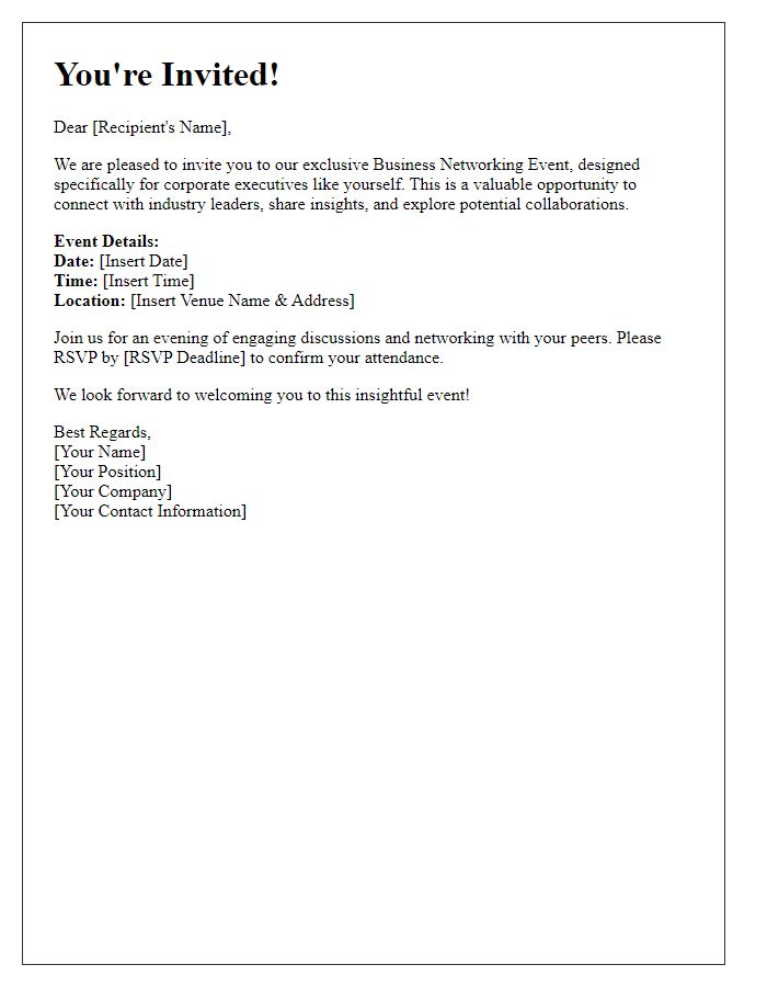 Letter template of Business Networking Event Invitation for Corporate Executives