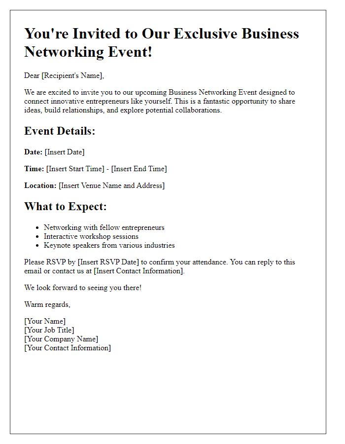 Letter template of Business Networking Event Invitation for Entrepreneurs