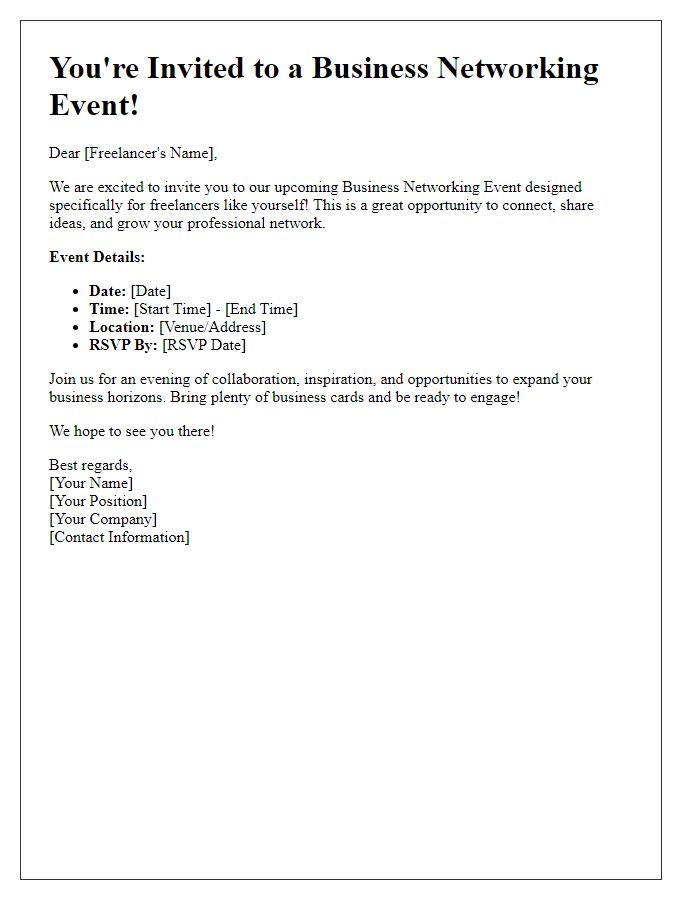 Letter template of Business Networking Event Invitation for Freelancers