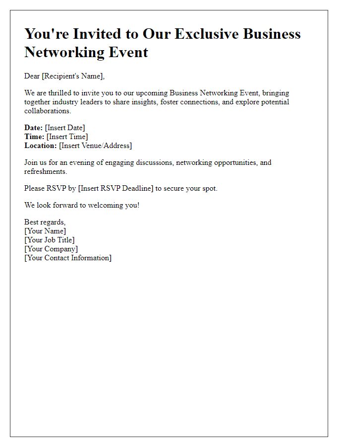 Letter template of Business Networking Event Invitation for Industry Leaders