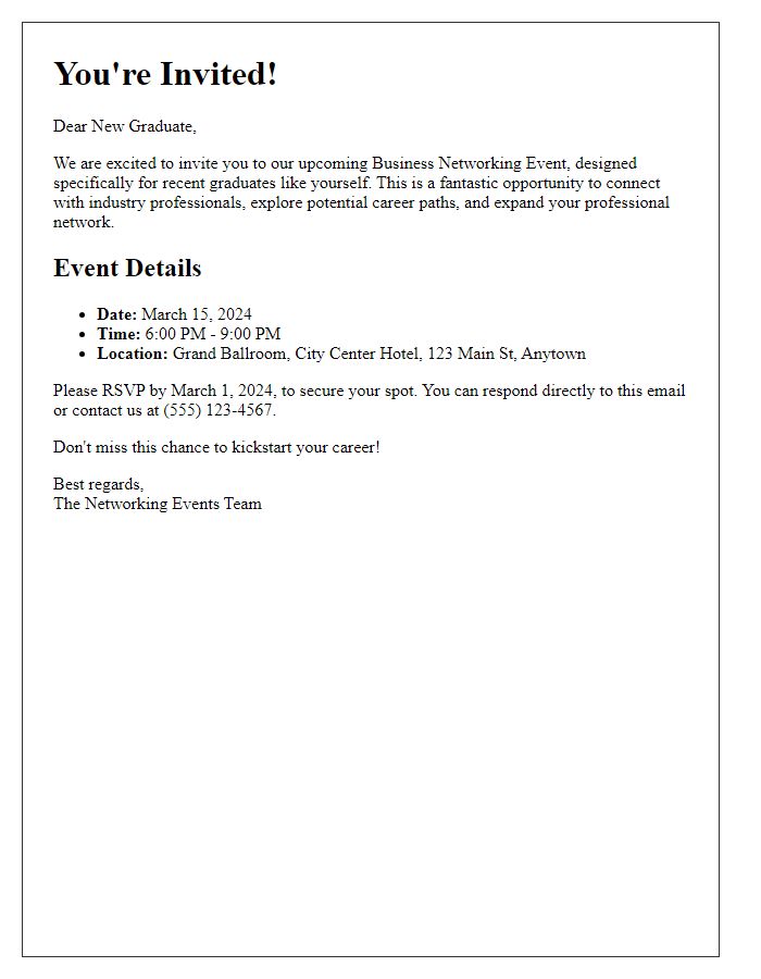 Letter template of Business Networking Event Invitation for New Graduates