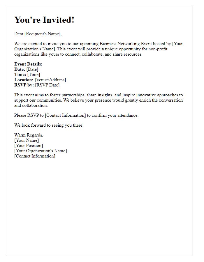 Letter template of Business Networking Event Invitation for Non-profit Organizations