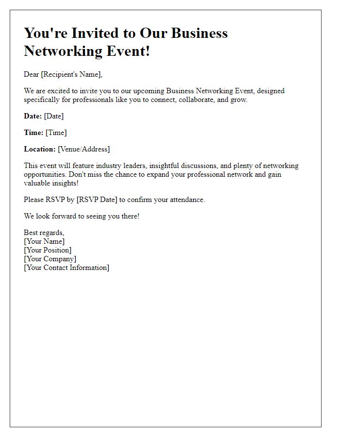 Letter template of Business Networking Event Invitation for Professionals