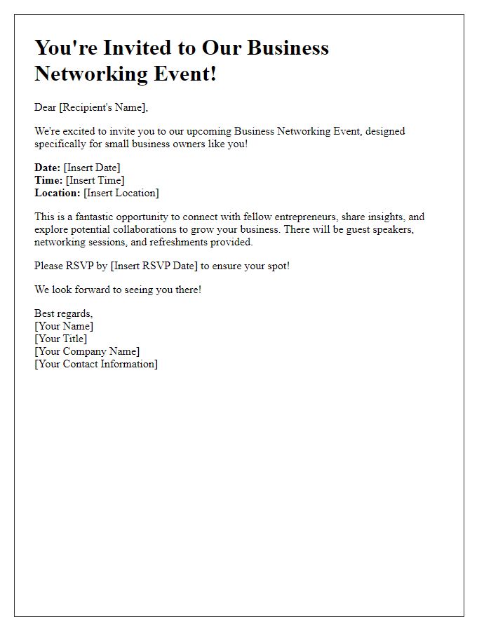 Letter template of Business Networking Event Invitation for Small Business Owners