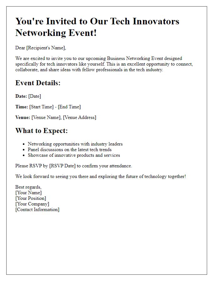 Letter template of Business Networking Event Invitation for Tech Innovators