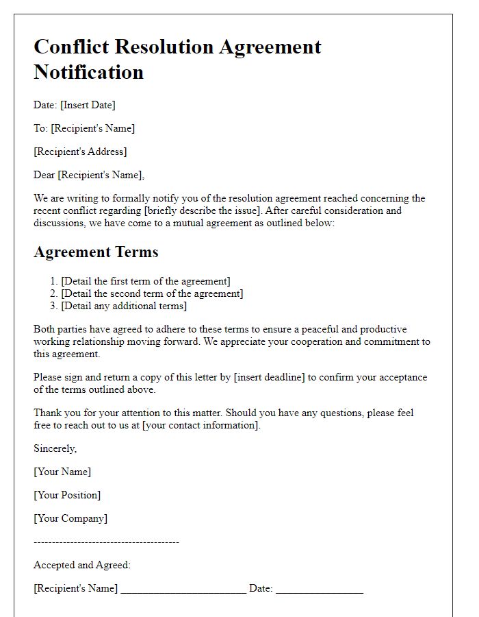 Letter template of conflict resolution agreement notification