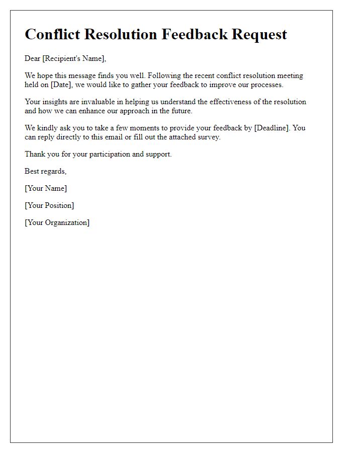 Letter template of conflict resolution feedback request notification