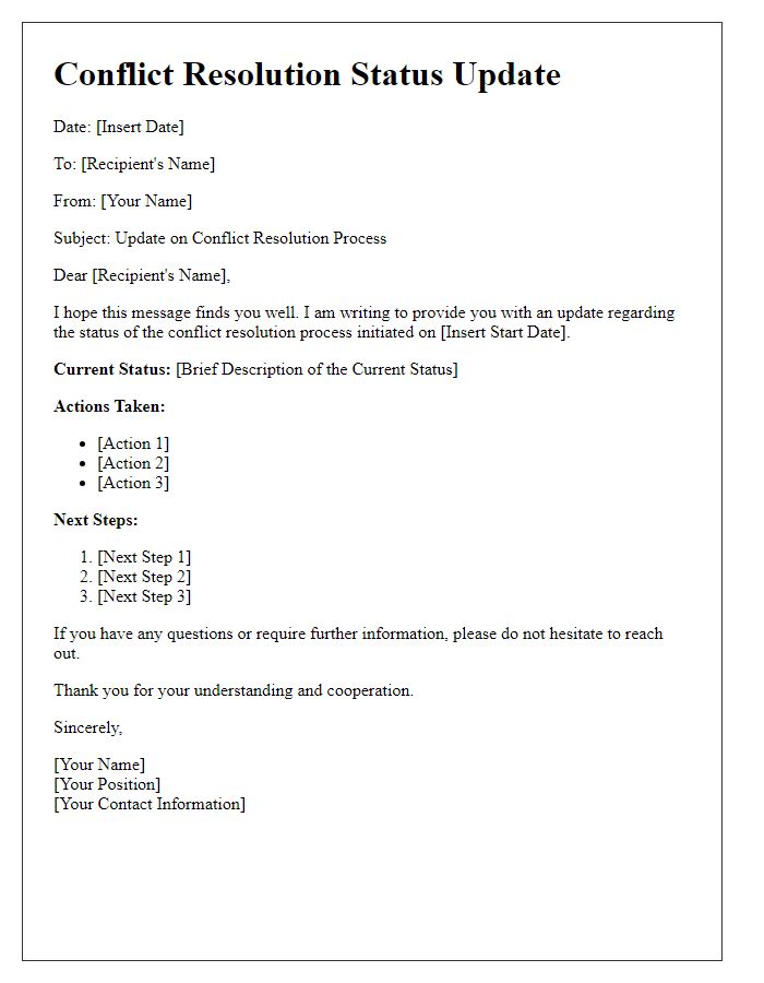 Letter template of conflict resolution status update notification