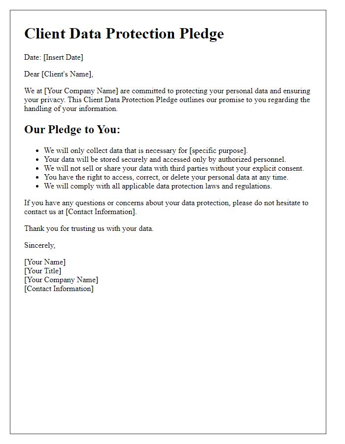 Letter template of Client Data Protection Pledge