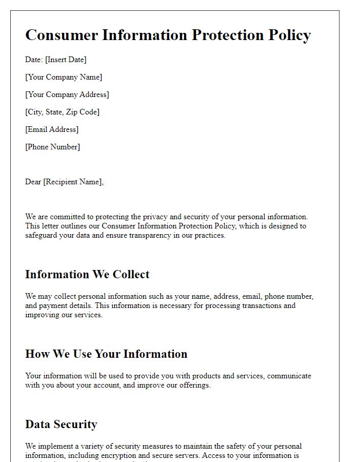 Letter template of Consumer Information Protection Policy