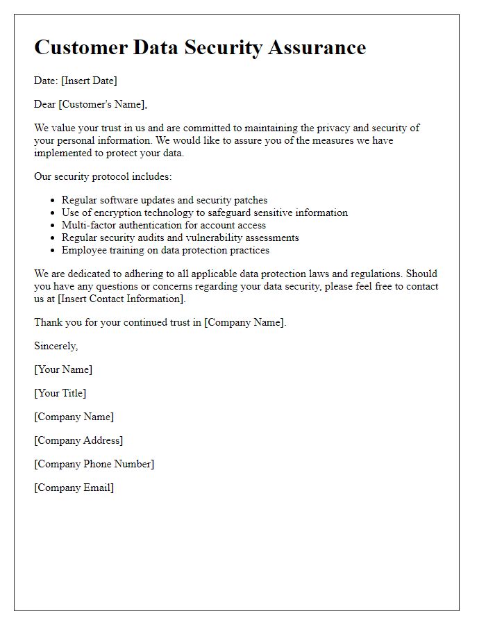 Letter template of Customer Data Security Assurance