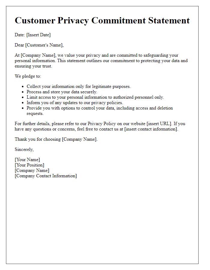 Letter template of Customer Privacy Commitment Statement