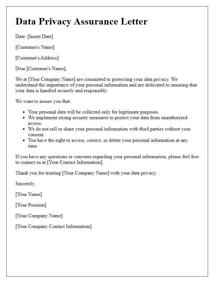 Letter template of Data Privacy Assurance for Customers