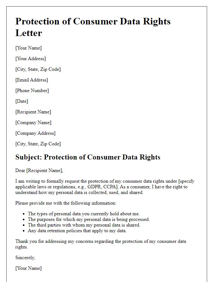 Letter template of Protection of Consumer Data Rights