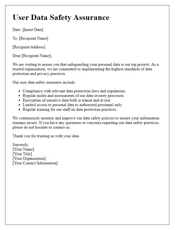 Letter template of User Data Safety Assurance