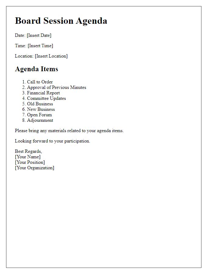 Letter template of board session agenda circulation