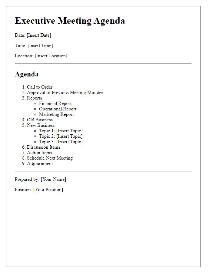 Letter template of executive meeting agenda outline