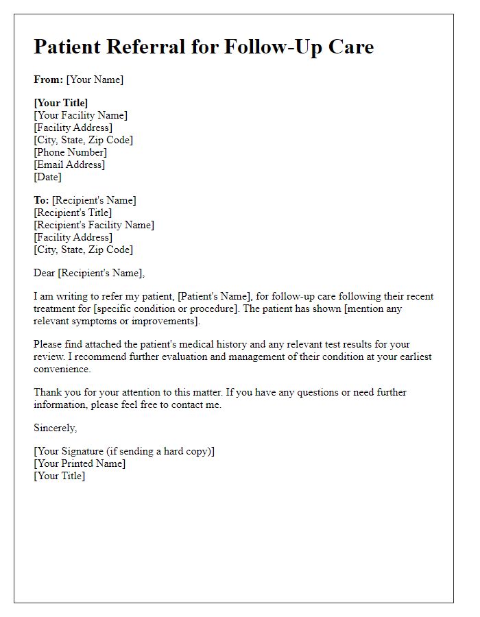 Letter template of patient referral for follow-up care