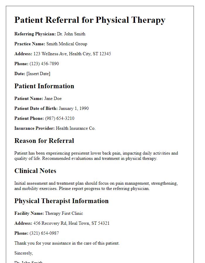 Letter template of patient referral for physical therapy