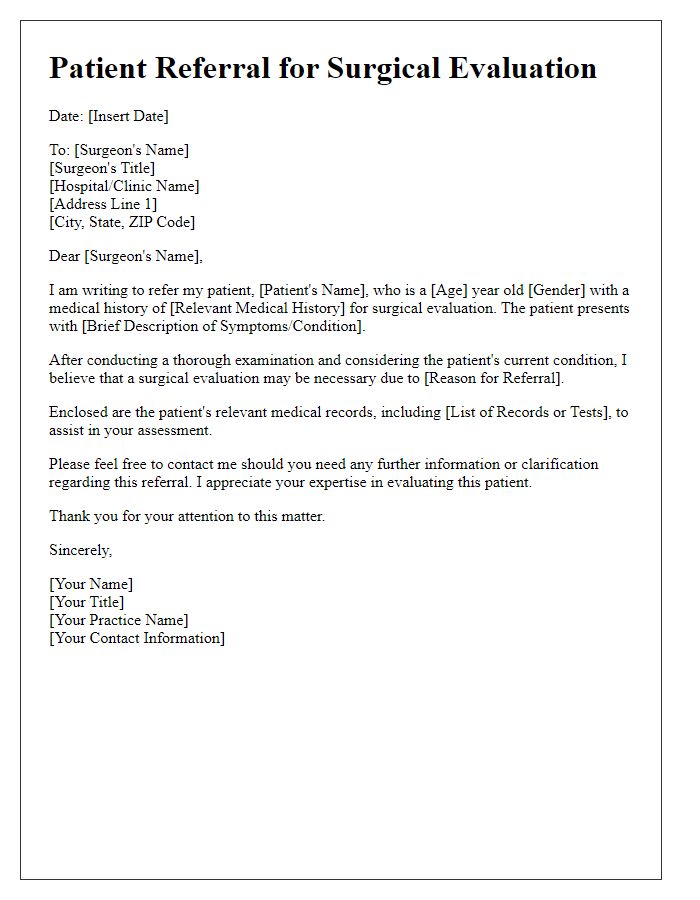 Letter template of patient referral for surgical evaluation