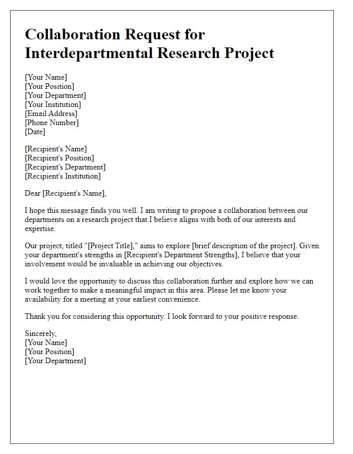 Letter template of collaboration request on interdepartmental research project