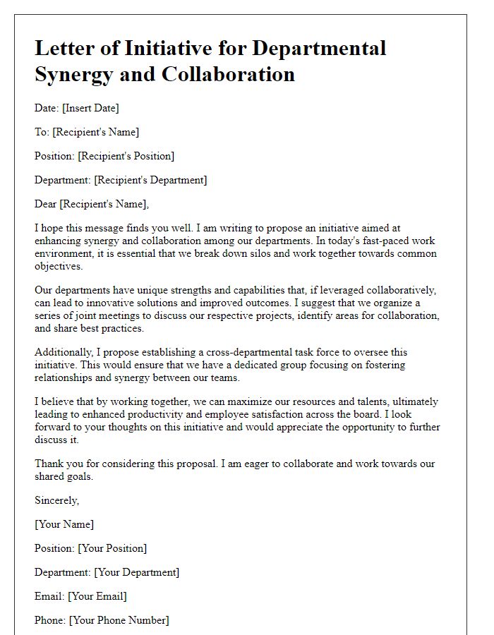 Letter template of initiative for departmental synergy and collaboration