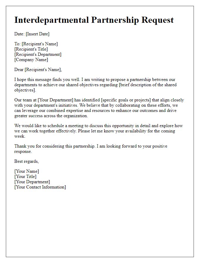 Letter template of interdepartmental partnership request for shared objectives