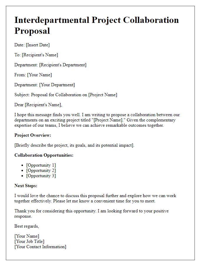 Letter template of interdepartmental project collaboration proposal