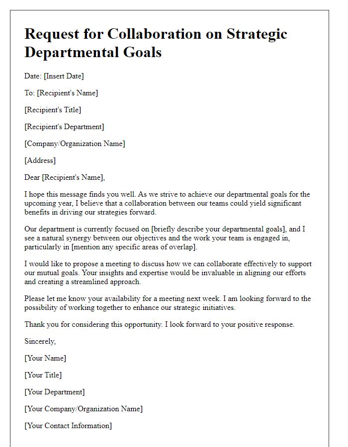 Letter template of request for collaboration on strategic departmental goals